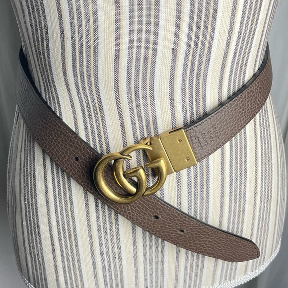 Gucci Unisex Reversible Double GG Black Leather Belt Black To Brown Size 26 - Picture 10 of 11